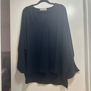 Navy blue Relaxed Fit Boxy Top with Rounded Neckline